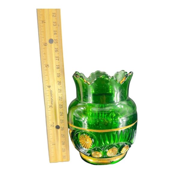 1896 EAPG Riverside Esther Emerald Glass Gold Spooner Antique Glass Vase VINTAGE - Picture 11 of 16